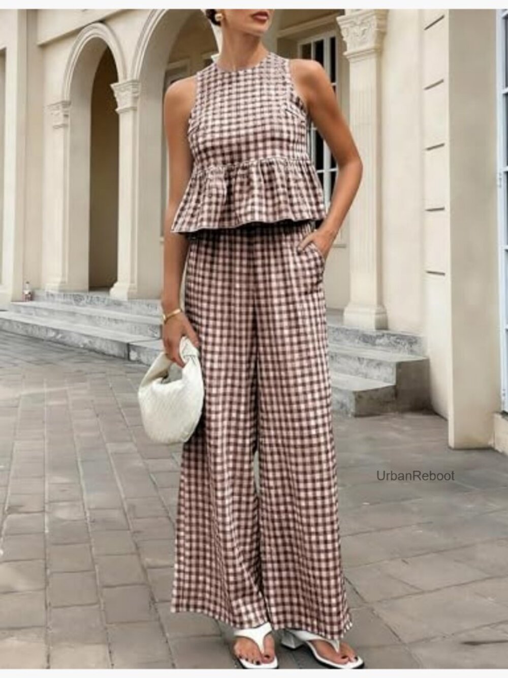 Womens Sleeveless Ruffle Tank and Wide Leg Pants Lounge Set Summer Matching 2 - Picture 5 of 7